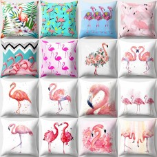 Qisen algodón poliéster nueva historieta del rosa Flamingo colorido Floral pájaro mundo patrón cojín cubierta decoración dormitorio funda de almohada ali-29022978